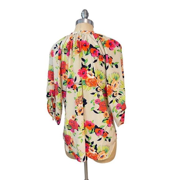 Yumi Kim Women’s Peonies Bloom Floral Pink Orange Blouse Top Medium - Picture 4 of 6